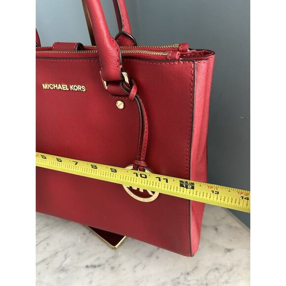 Michael Kors Sutton Red Satchel Saffiano Leather Structured Crossbody Bag MK 328 - Picture 7 of 16